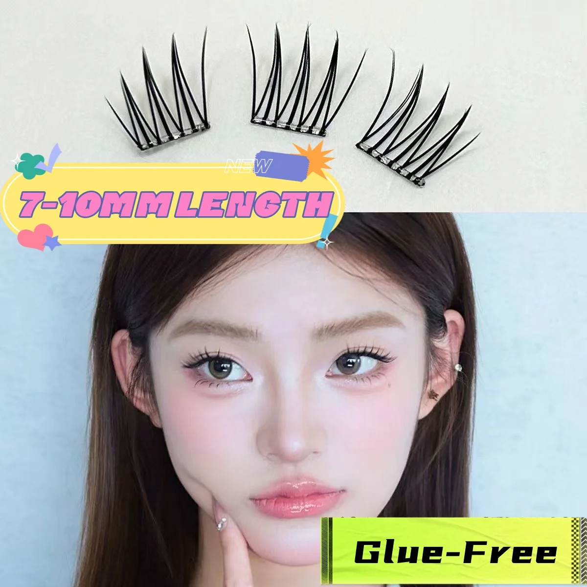 MIAOJIE 90個入り 自己粘着式つけまつげ アイドル シングルクラスター DIY ガールズグループ ナチュラル トリロジー カートゥーン グルーフリー つけまつげ