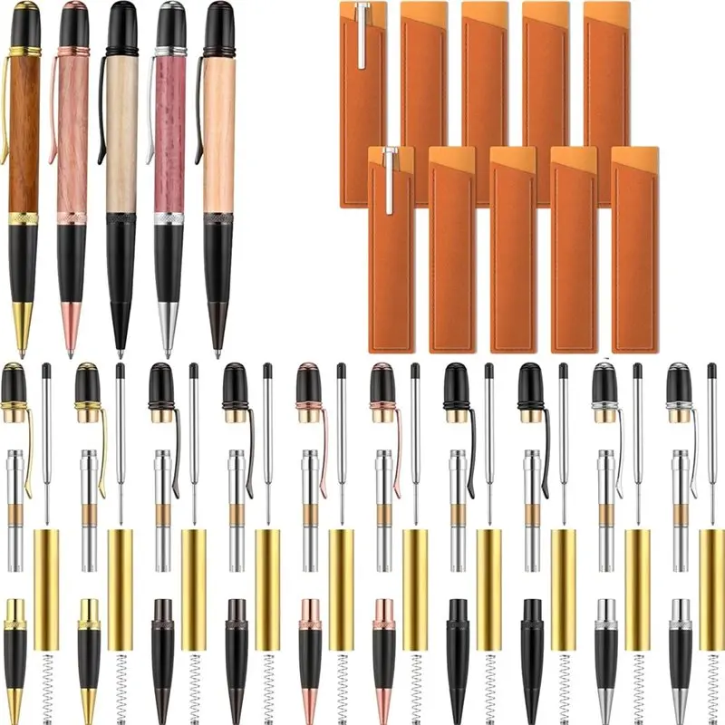 AS60-DIY Pen Making Kit 10 Set Includes 10 Woodturning Pen Kits 10 Elegant Covers For Classroom Teacher Student Gifts