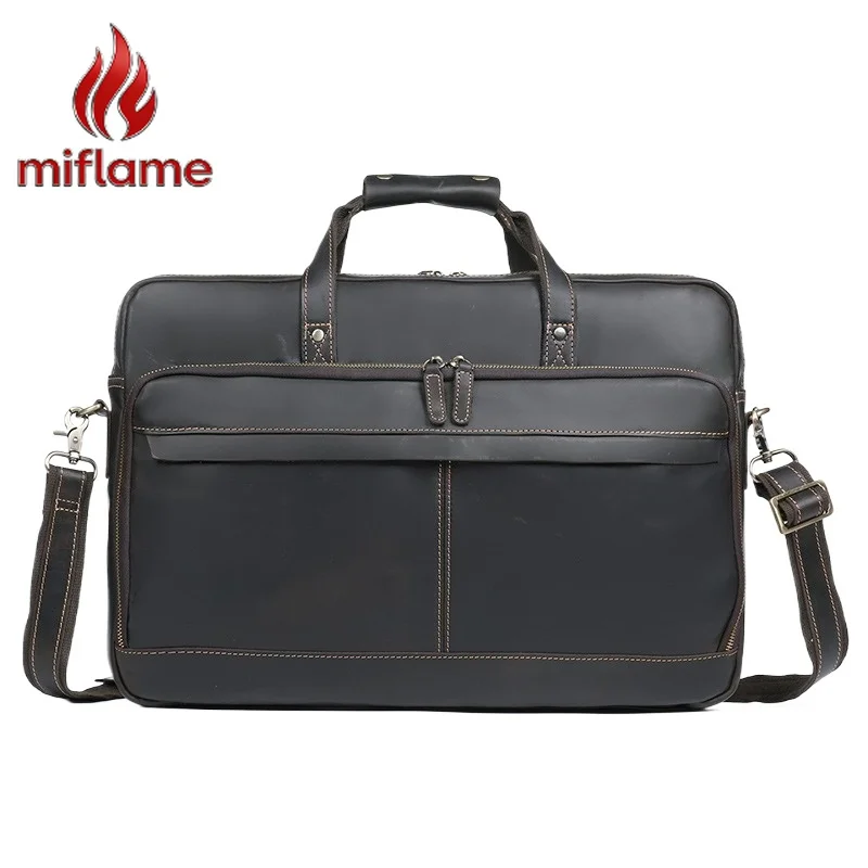 

Crazy Horse Leather Briefcase for Men Business Laptop Bag Large Capacity Travel Shoulder Crossbody Sling Outdoor