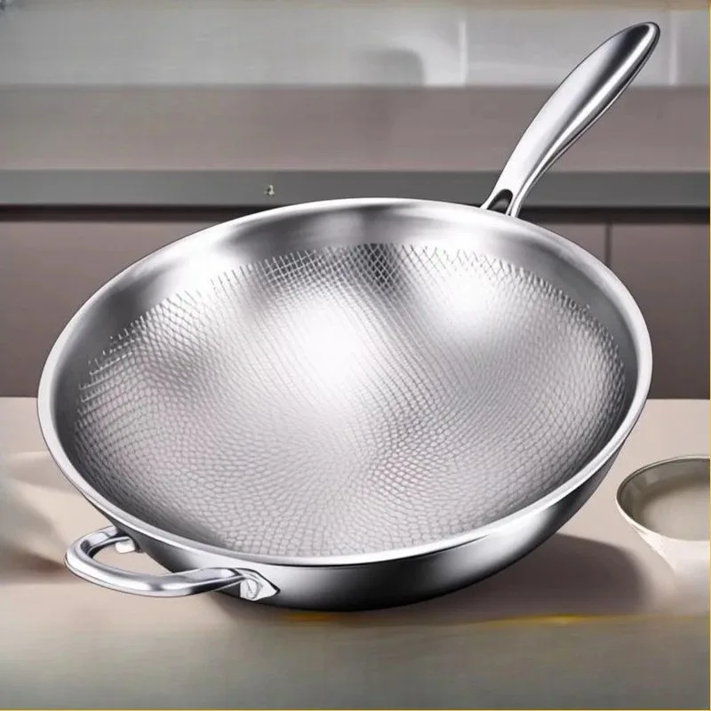 Titanium Wok Uncoated Non Stick Fish Scale Hammer Titanium Alloy Household Flat Bottomed Frying Pan Cooking Pot Cookware
