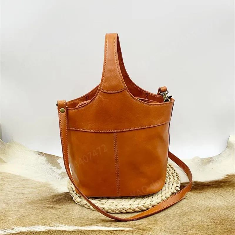 Yao Dong The first layer of vintage cowhide flower basket package plant tanned large capacity vegetable basket bucket bag female