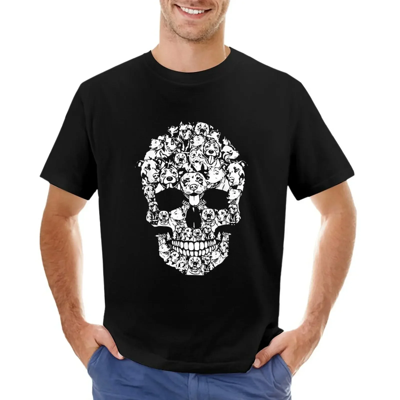 Pitbull Dog Halloween Skull Funny Horror Costumes T-shirt boys whites quick-drying mens t shirt