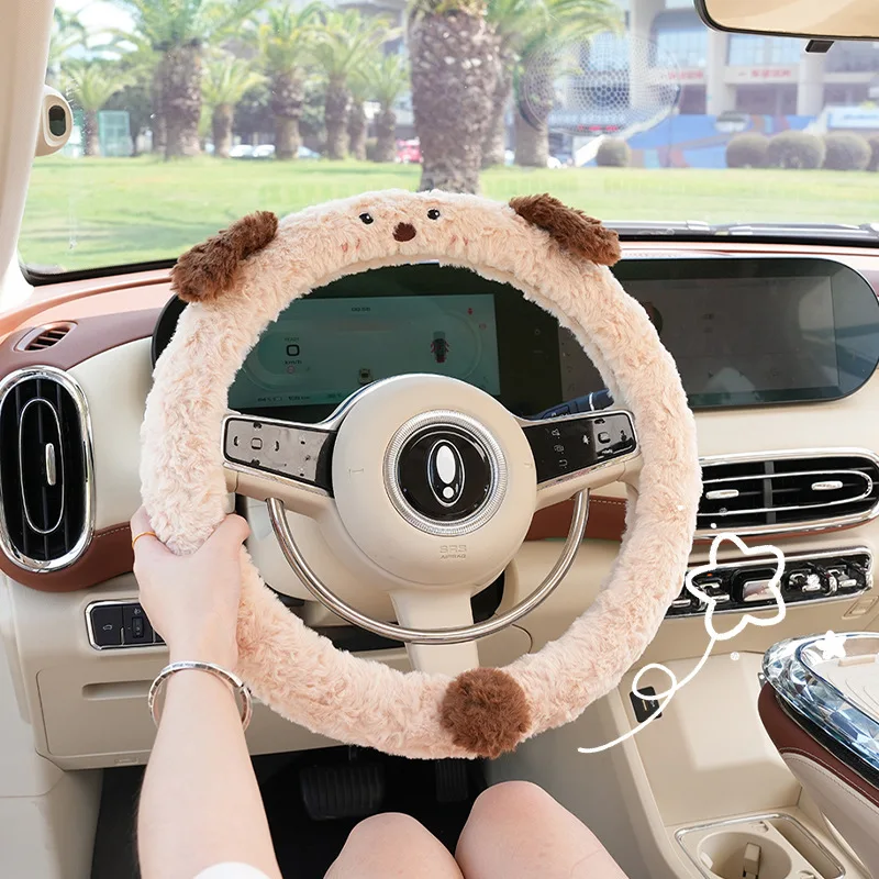 

Cute Cartoon Car Steering Wheel Cover Winter Warm Steering Wheel Cover Soft Plush Steer Cover Flexible Anti Slip