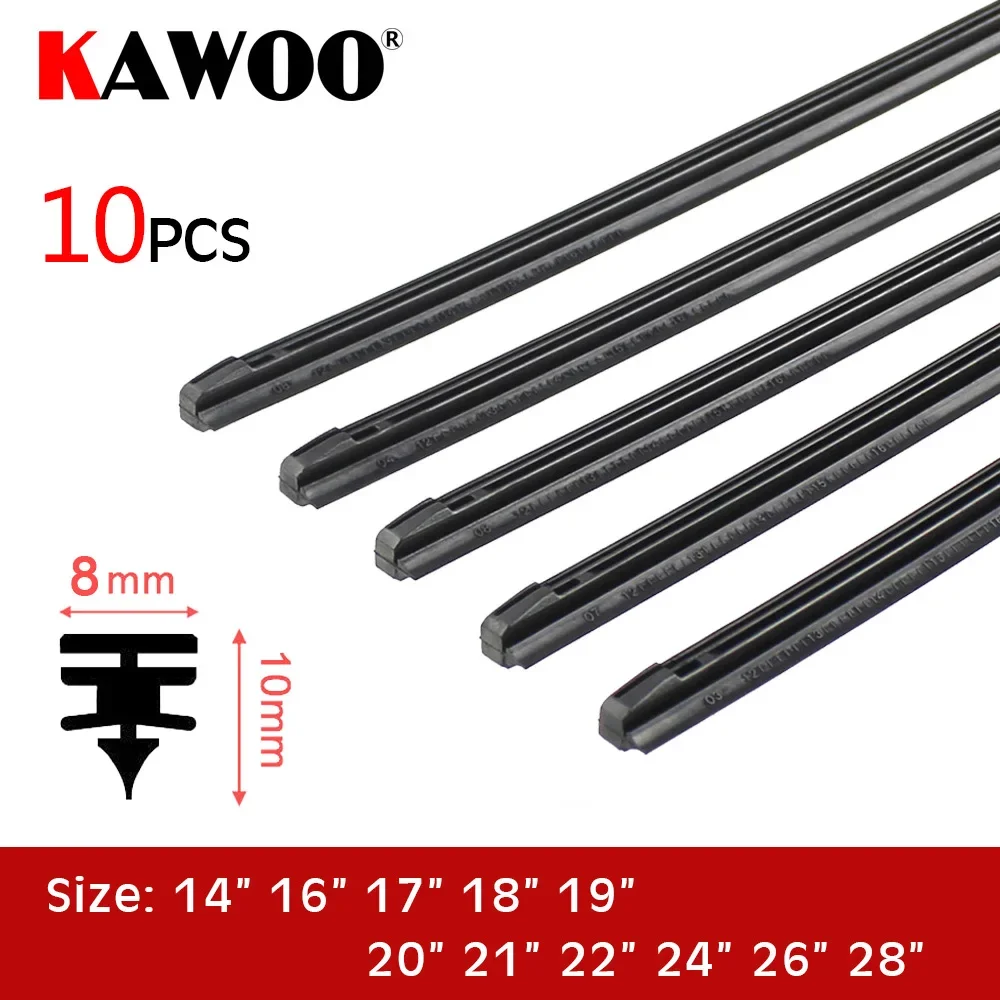 

KAWOO 10pcs Car Vehicle Insert Rubber Strip Wiper Blade (Refill) 8mm 14" 16" 17" 18" 19" 20" 21" 22" 24" 26" 28" Accessories