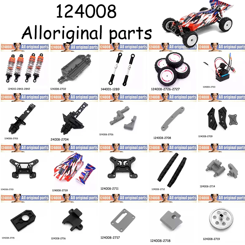 WLtoys RC Car 124008 1/12 Nuevas Piezas de Repuesto Originales Componente Anticolisión Chasis Carcasa Neumático Motor sin Escobillas ESC