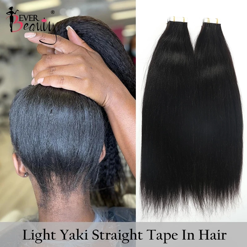 

Yaki Straight Tape In Human Hair Extensions Kinky Straight Skin Weft Adhesive Invisible Brazilian Hair Extensions Ever Beauty