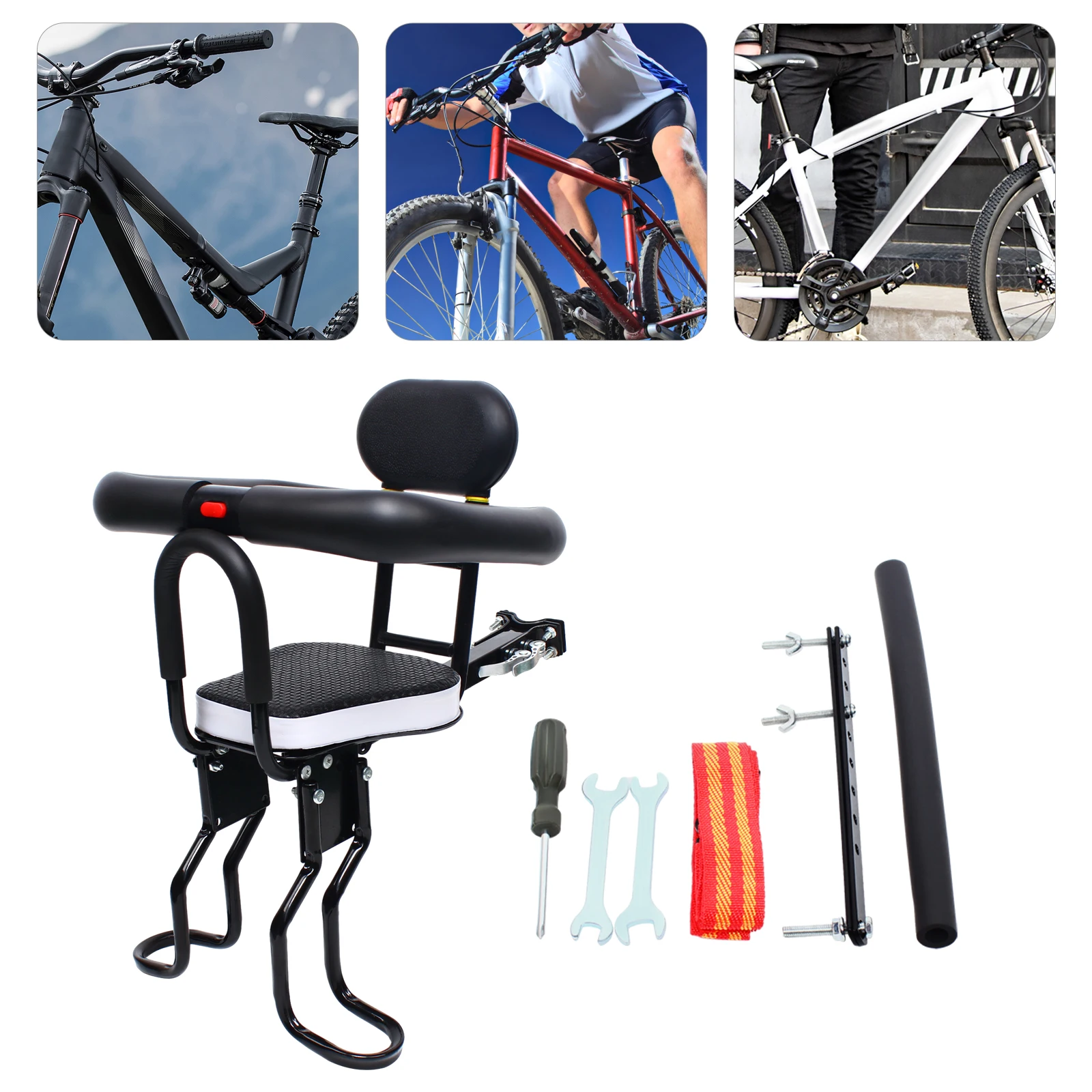 Kids Bike Seat Bearing 40kg Front Mounted Child Bike Seat with Handrail Mountain Bike Child Safety Seat