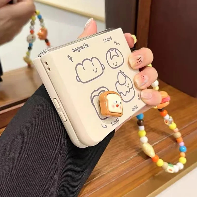 Funny 3d Rotatable Toast Bread Phone Case For Samsung Galaxy Z Flip7 6 5 4 3 Xiaomi Mixflip Oppo Find N3 N2 Flip Cute Case Funda