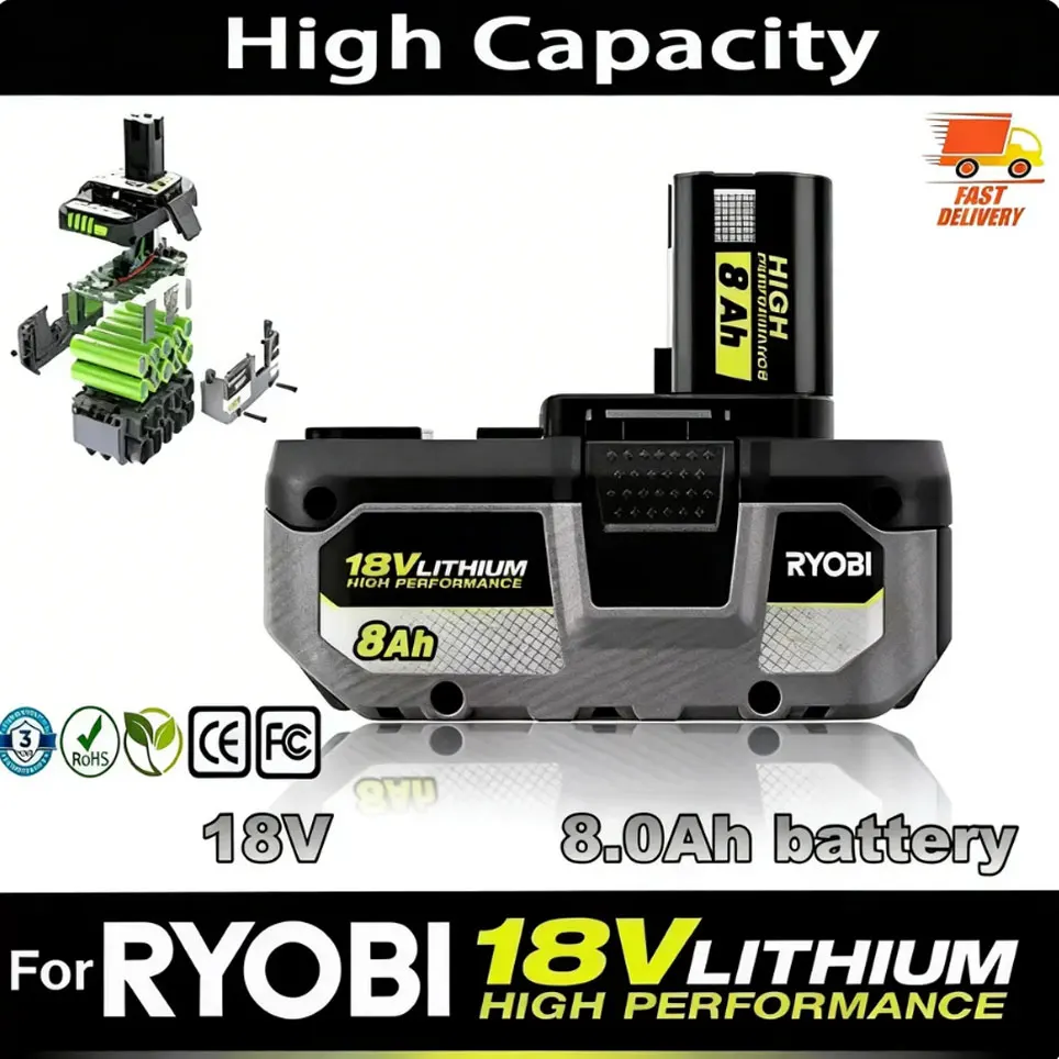Pour batterie lithium haute performance RYOBI 18V sans effet mémoire et faible autodécharge pour tous les outils P108 P107 P109