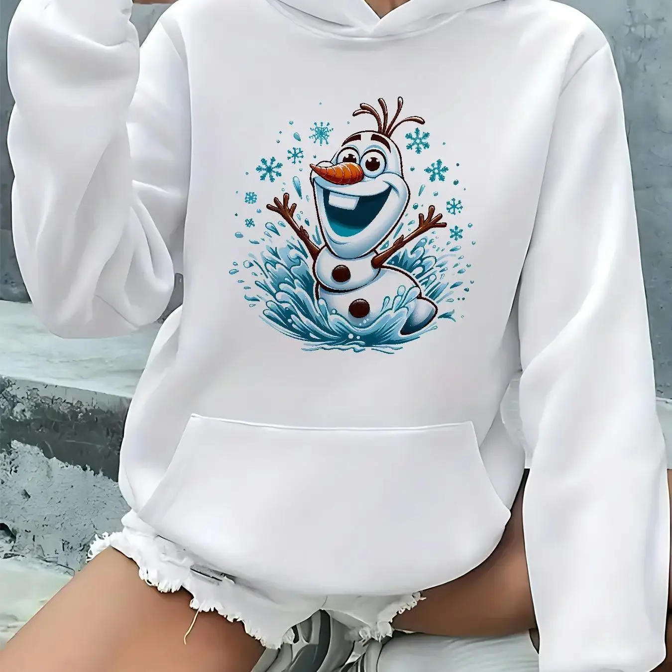 Disney Frozen Olaf Pattern Women Hoodie Autumn Winter Casual Unisex Pullover Sweatshirt Clothing Hoody Streetwear Oversized