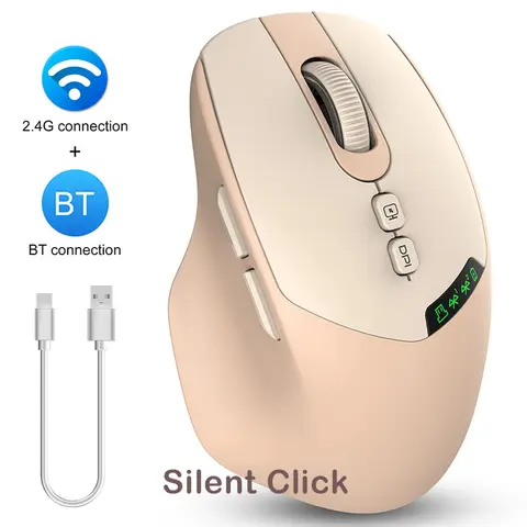 무음 듀얼 모드 무선 마우스 Bluetooth 5.0 및 2.4G, 충전식, 디스플레이 화면, 노트북 PC Mac용 대형 배터리