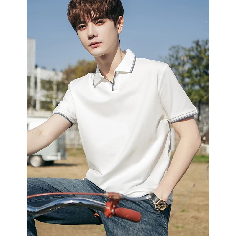 

Мужская футболка из хлопка пике с коротким рукавом, летняя, модная, деловая, повседневная, приталенная, молодежная