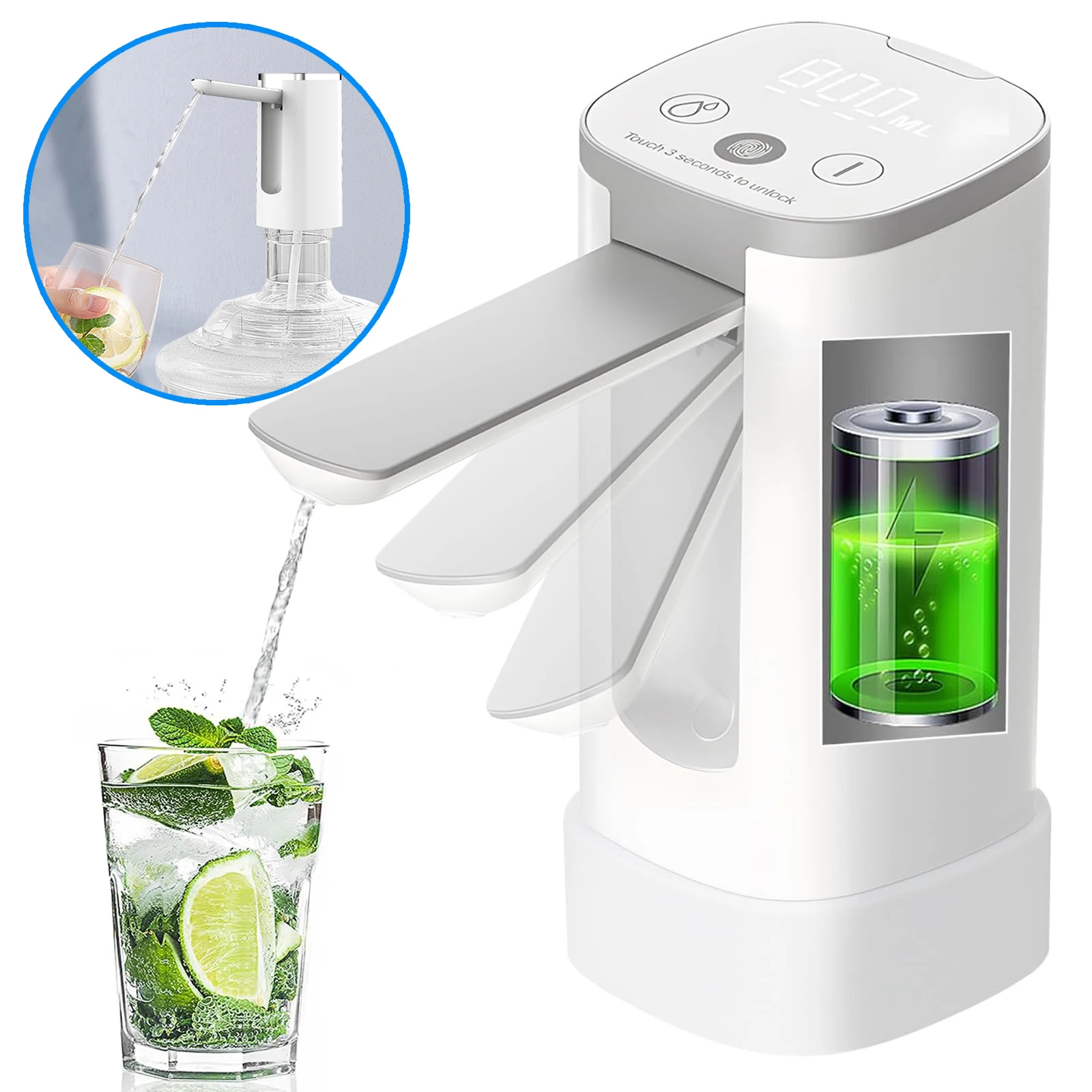 Automatic Water Dispenser,Table Water Bottle Pump for 5 Gallon,Portable Detachable Foldable,Drink for Home Appliance,Type-C