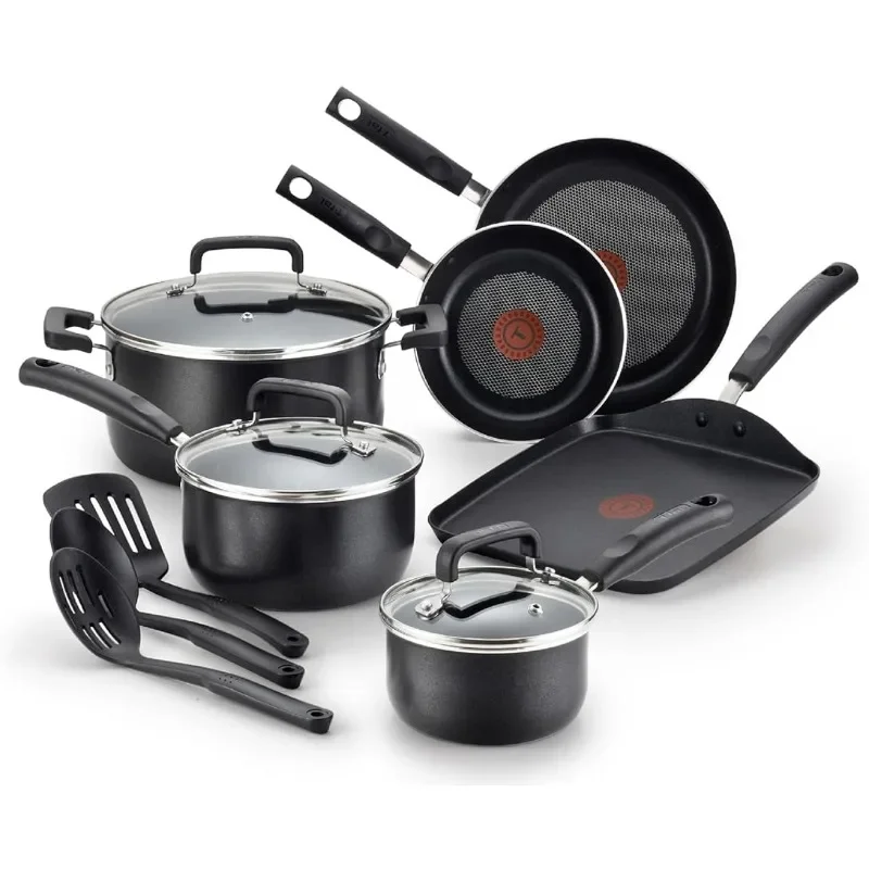 

T-fal Signature Nonstick Cookware Set 12 Piece Oven Broiler Safe 350F Pots and Pans, Dishwasher Safe Black