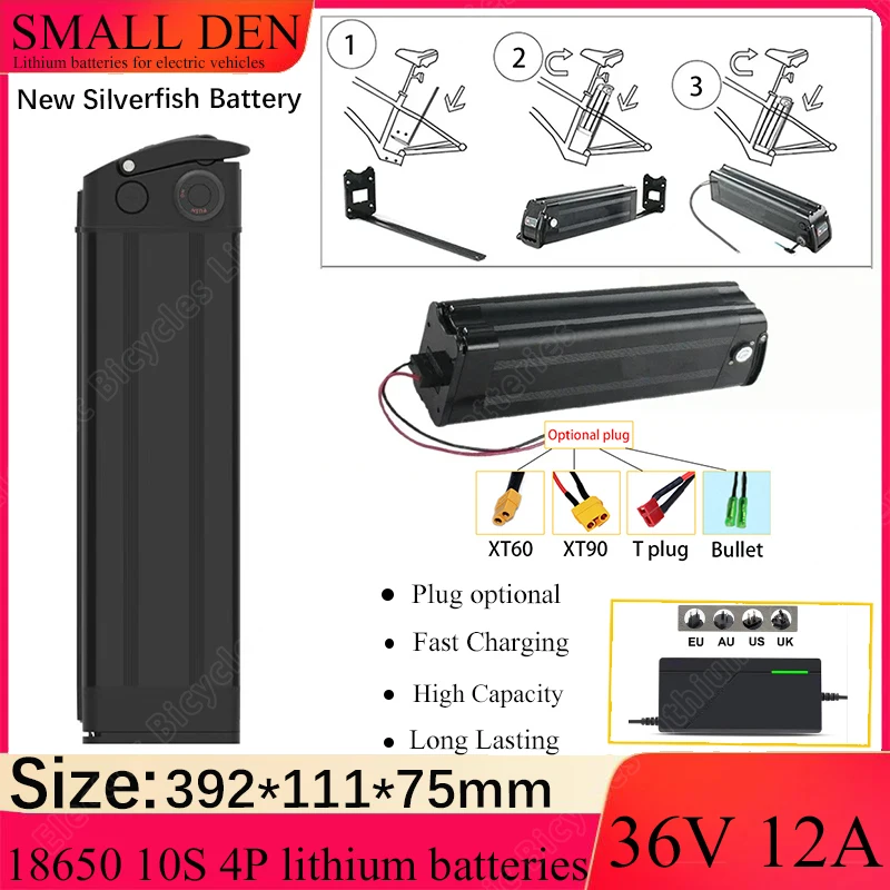 

Новый аккумулятор Liion высокого качества 36 В 12 Ач Silver Fish 18650 высокой емкости для двигателей 350 Вт, 500 Вт, 750 Вт, 1000 Вт