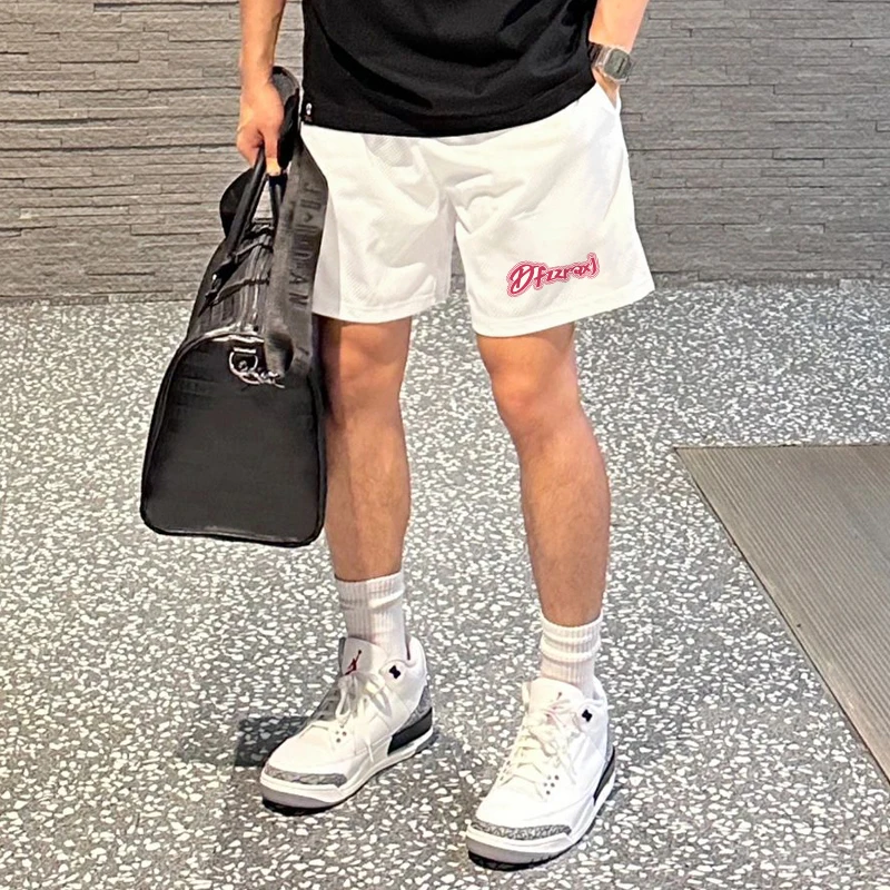 

Summer Casual Loose Baskeall Sport orts Men's American Trendy High Street Personali Print Straight Leg Five-Quarter Pants