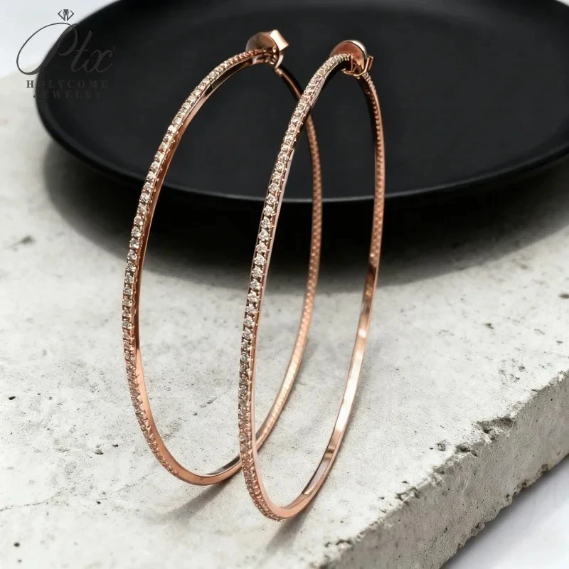 

Big Hoop Earrings Lab Grown Moissanite Round Shape 925 Sterling Silver Trendy Hypoallergenic Thanksgiving Gifts Wedding Jewelry