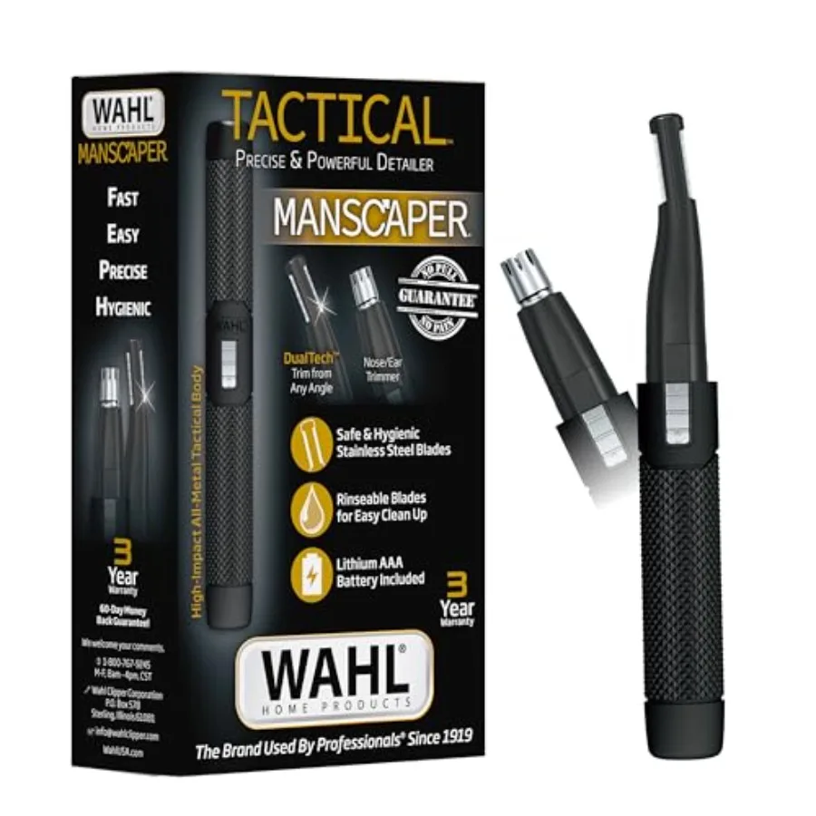 Manscaper 2 in 1 Lithium Battery Tactical Dual Sided Eyebrow Trimmer and Nose Hair Trimmer for Men Model 3023805