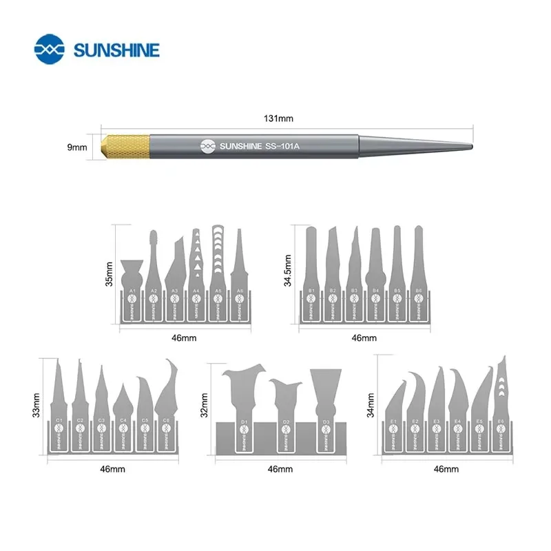 SUNSHINE SS-101A 27-in-1 IC Pry Tool BGA Chip Removal Scraper Kit Heat-Resistant Anti-Stick Blades for Phone Motherboard Repair