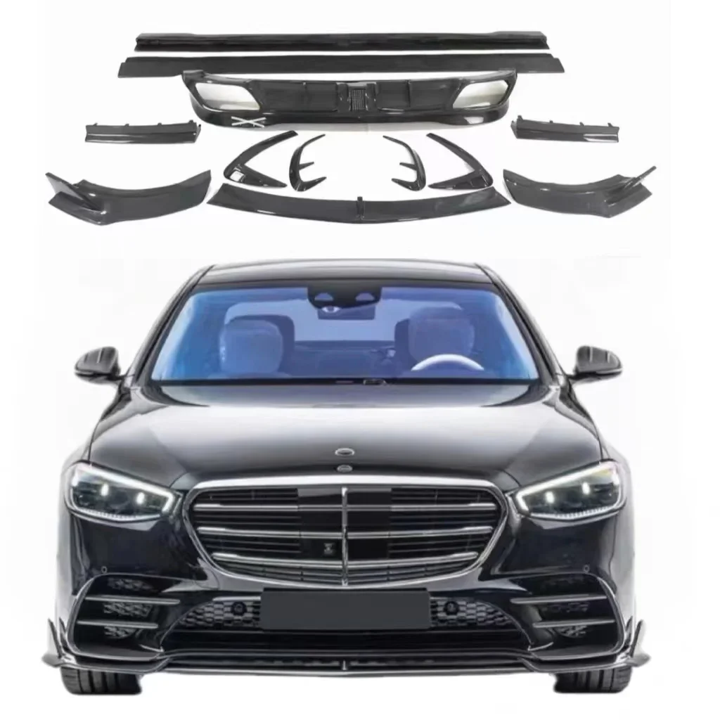 High Quality Carbon Fiber Brand New MSY Style Body Kit Front Lip Side Skirt Rear Spoiler For   S-Class W223