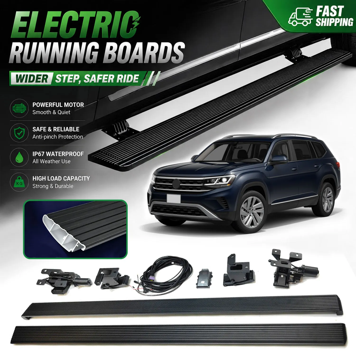 Fits Volkswagen VW Teramont 2017-2026 Power Running Boards Extra Wide Pedal Electric Retractable Side Steps Aluminum Nerf Bars