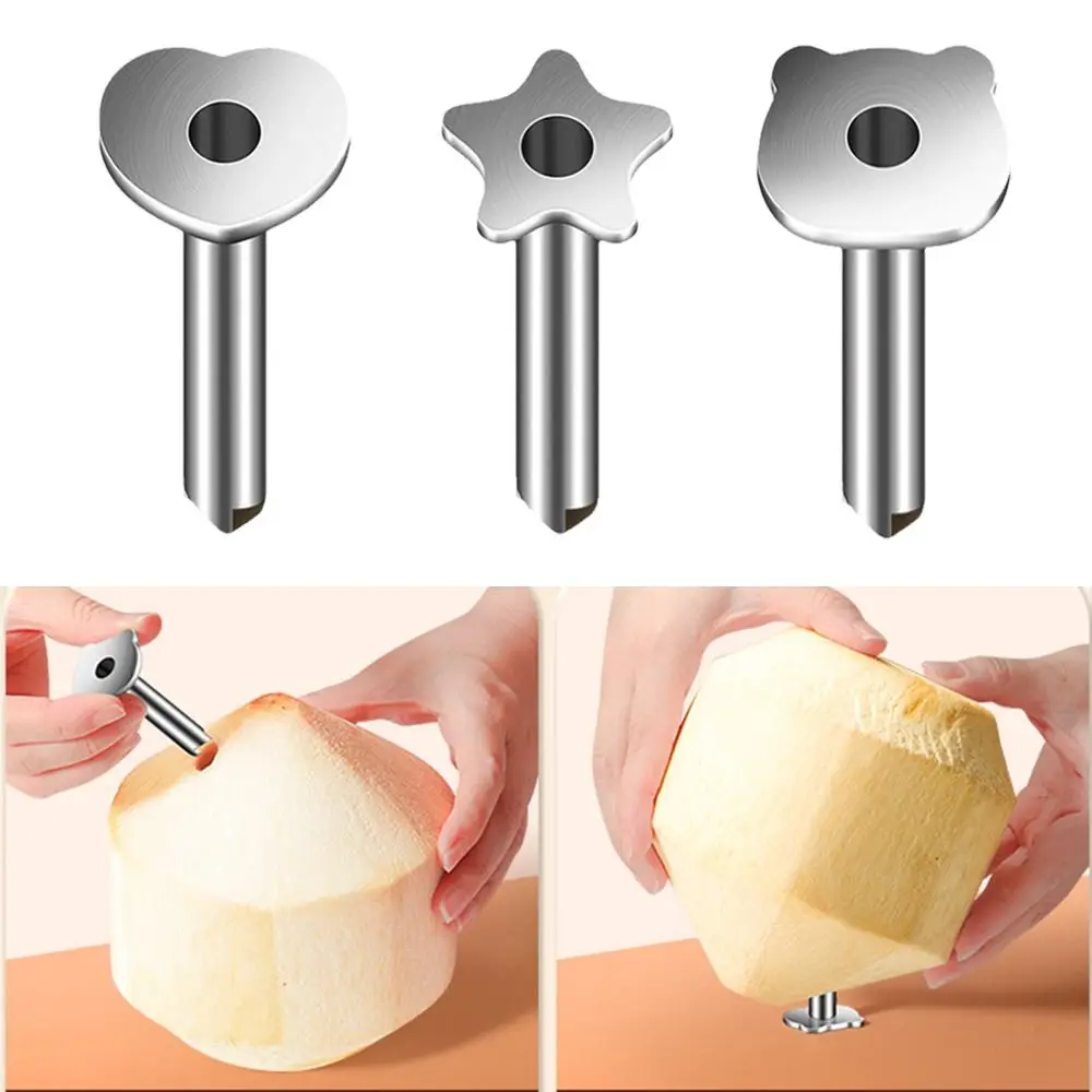 Stainless Steel Coconut Opener Portable Quick Access Coconut Hole Puncher Manual Opener Heart/Bear/Star Shape