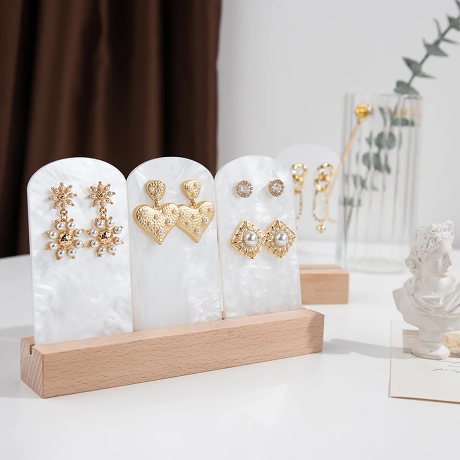 Simple Acrylic Earring Stand, Transparent Cloud Pattern Mirror Shooting Prop and Accessory Display Stand, Beech Wood Base