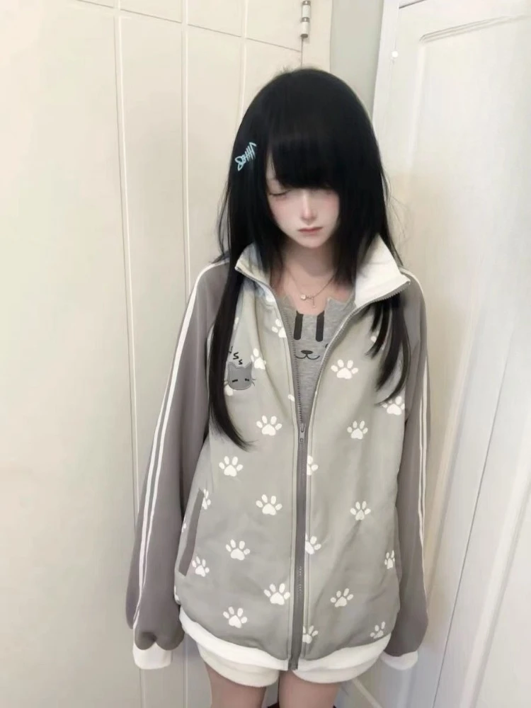 

Худи в стиле Y2K с японским кавайным принтом, винтажные худи в стиле Харадзюку и преппи 2000-х, осенние повседневные свободные милые куртки