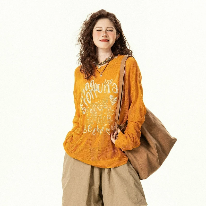 American Retro Fun Dog Print Thin Long-sleeved T-shirt for Women 2026 Spring New Fashionable Niche Design Loose Versatile Top