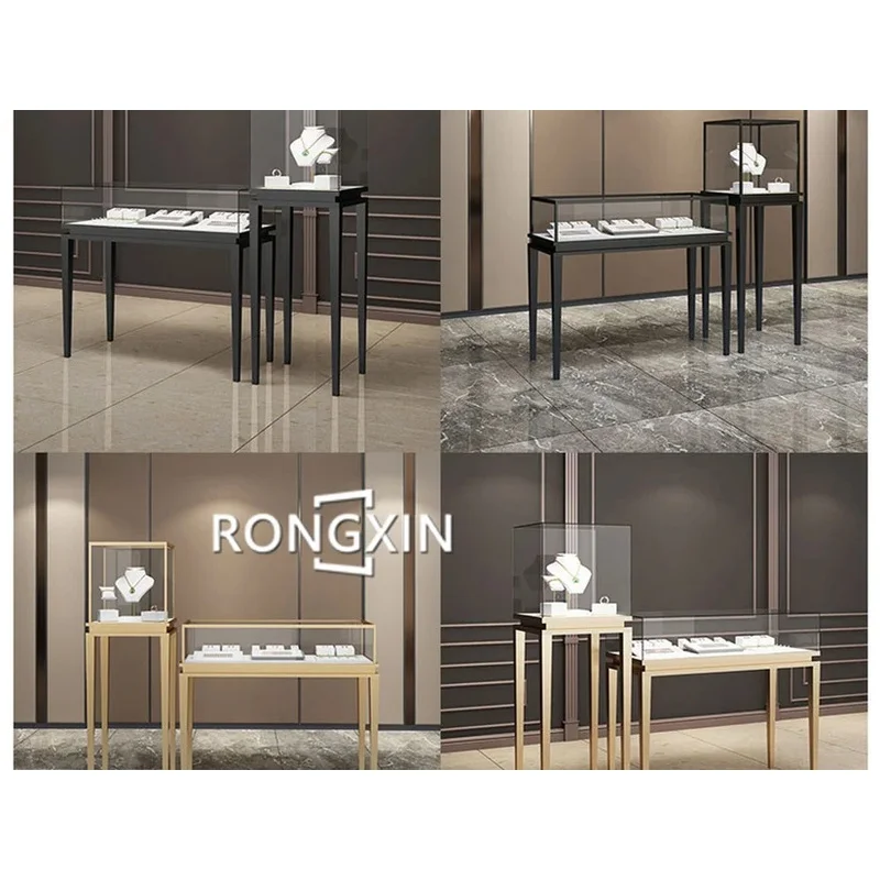 custom.Luxury High Grade Showcase Jewelry and Counter Gold Curved Jewellery Showcase Display Furniture Retail Shop