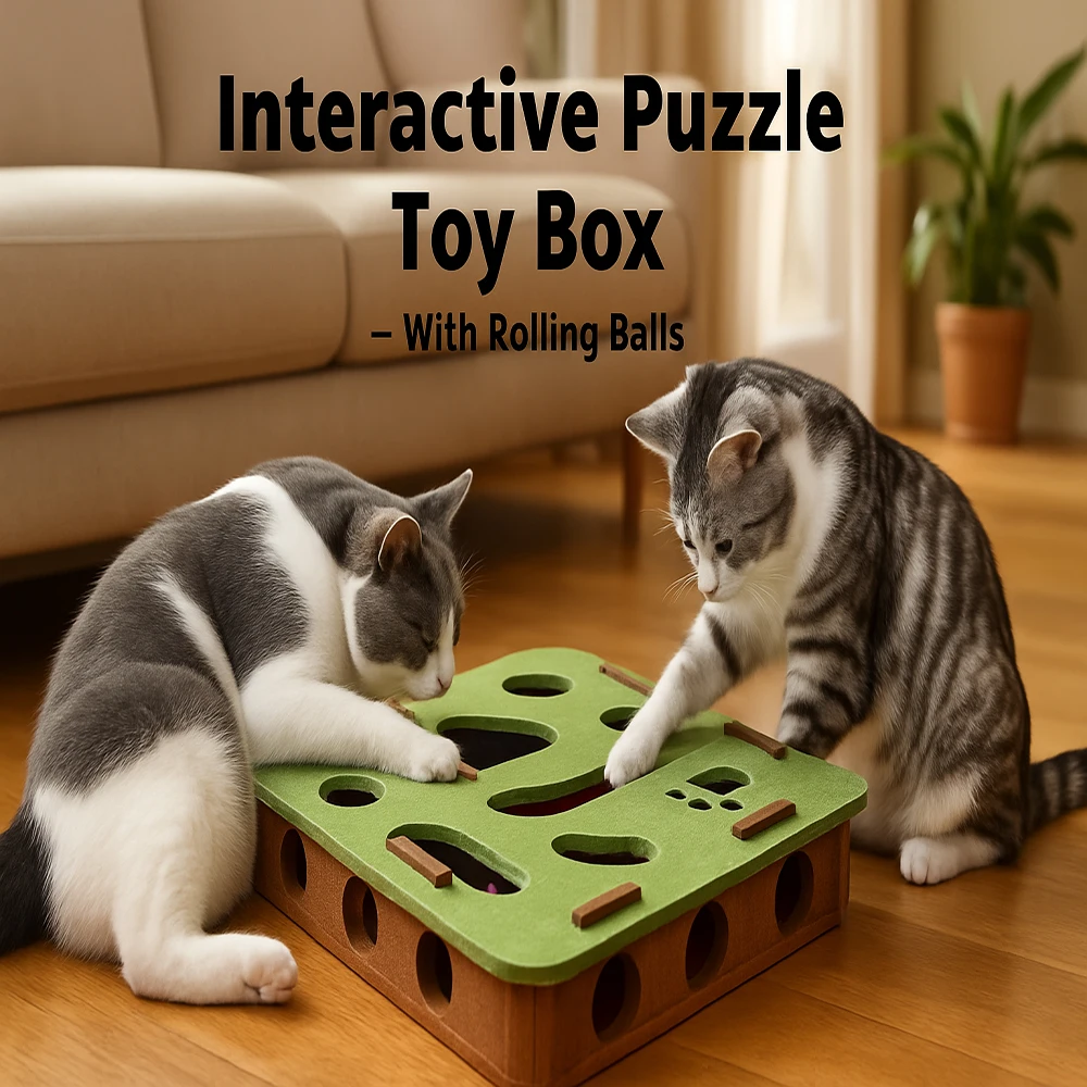 Self-Play Cat Puzzle Box with Rolling Balls - Engaging Felt Maze Toy for Indoor Pets, Mental Stimulation & Hunting Exercise​​