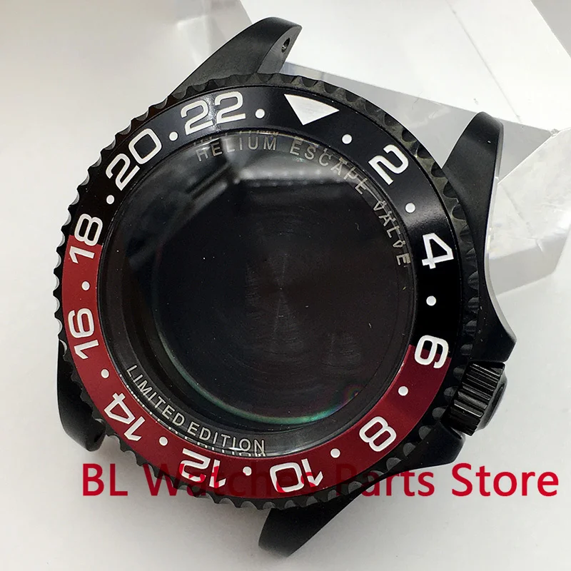 BL 43mm NH34 Watch Case Black Red Insert Sapphire Glass Fit NH35 NH36 ETA2824 2836 Miyota8205 8215 DG2813 3804 PT5000 Movement