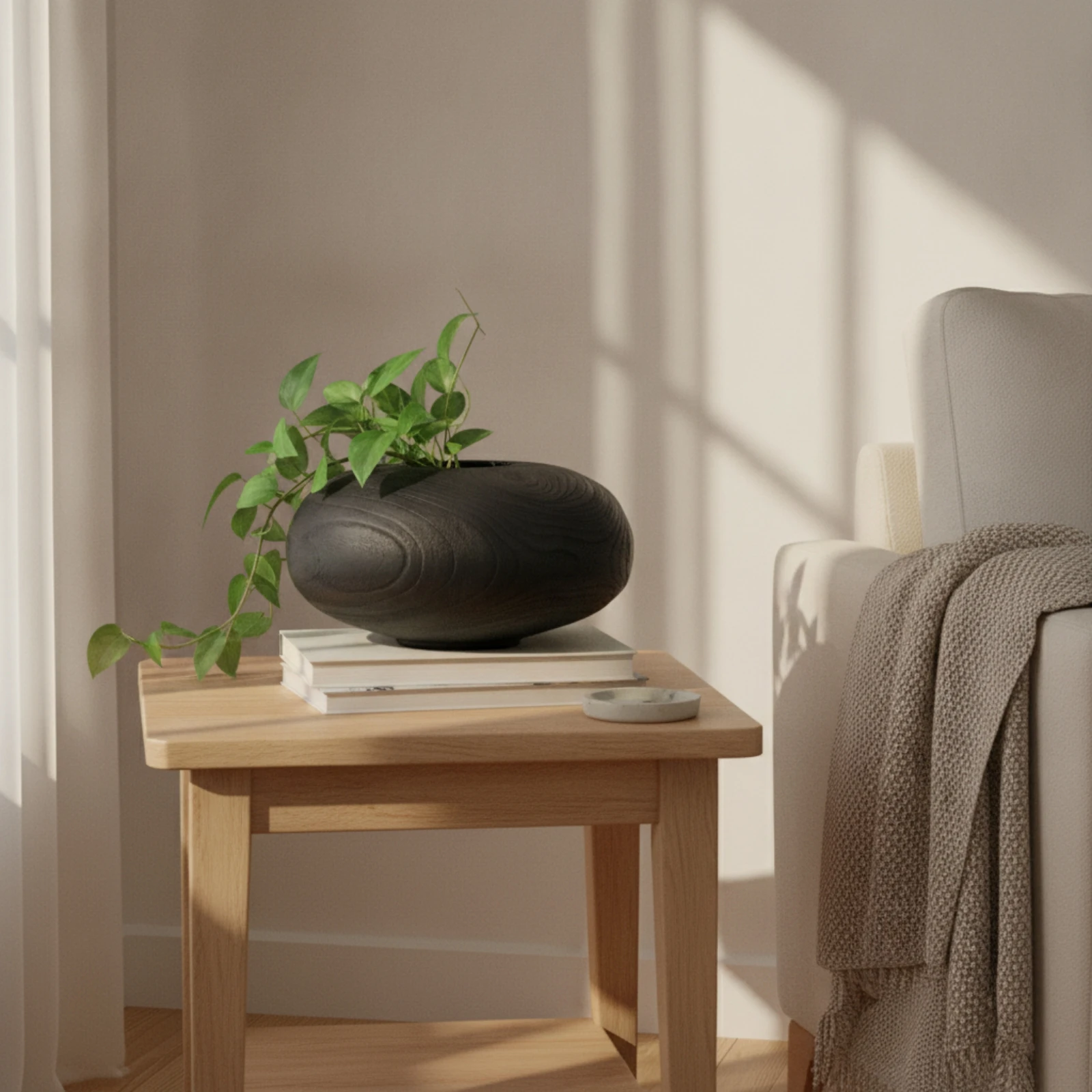 Vase with Woodgrain Texture Textured Oval Vase Flower Holder Sculptural Vessel Small for Decorators, Console Table