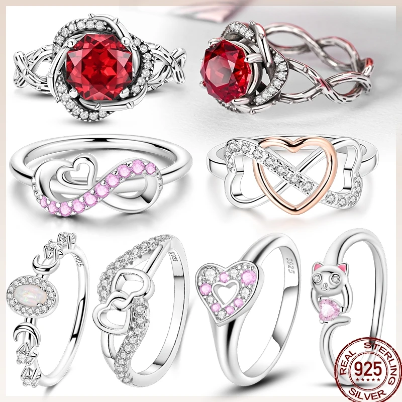 

Ring 925 Sterling Silver Red Zircon Valentine's Day Shiny Zircon Simple Ring Women's Exquisite Wedding Engagement Birthday