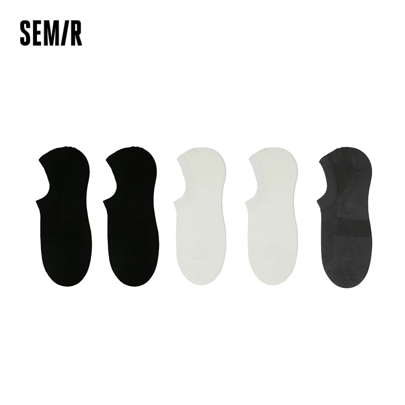 Semir Socks Men Breathable Cotton Socks Solid Color Boat Socks Summer Elastic Invisible Socks Simple Men's Short Socks 5-Pack