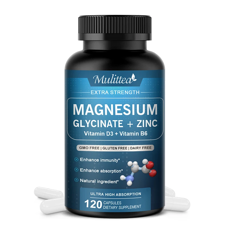 Mulittea Magnesium Glycinate Vegan Capsules with Zinc Vitamin D3 & B6 for Support Muscle, Nerve, Joint and Heart Immune Health