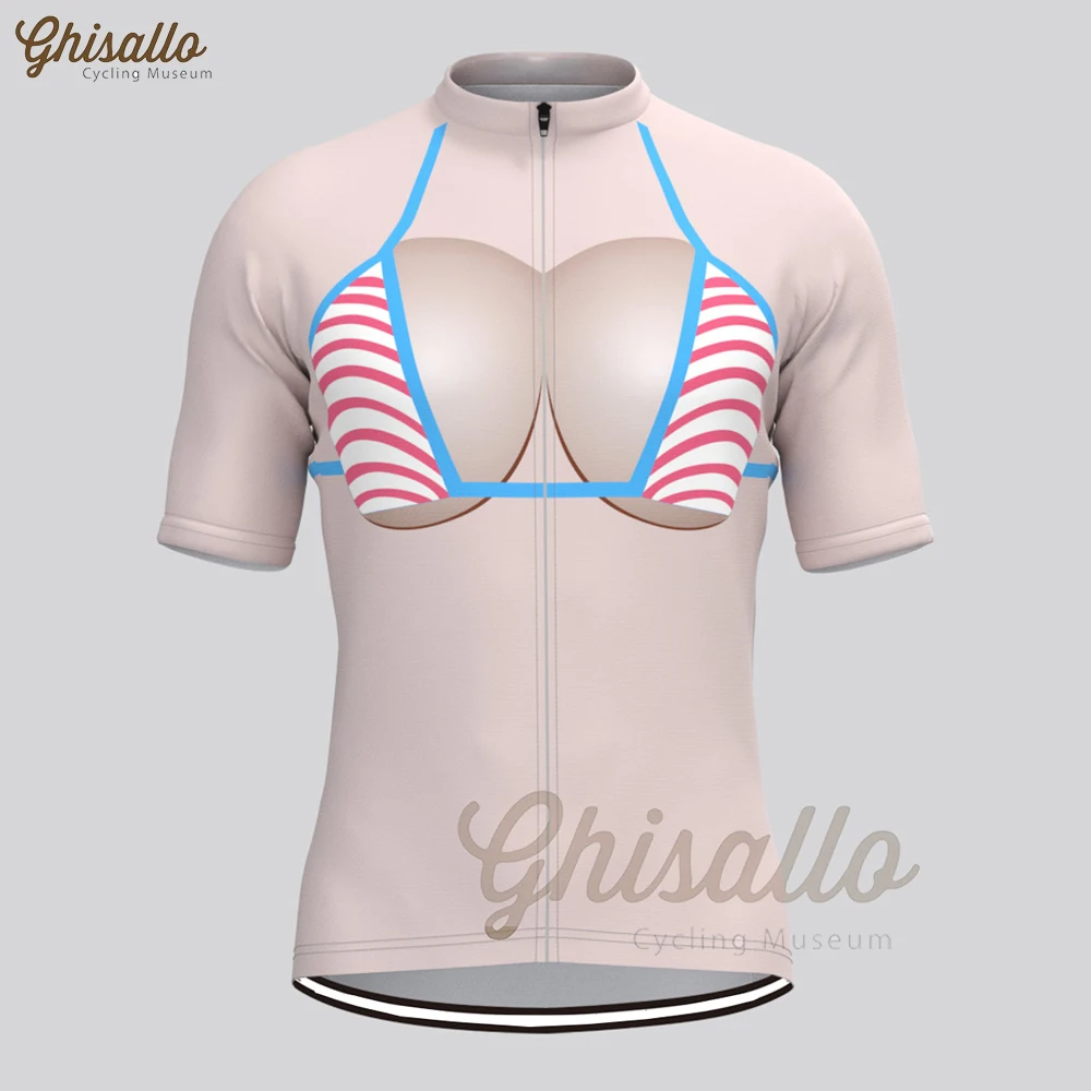 Pink Stripe Bikini Cycling Sweatshirt for Men and Women, Short Sleeve Shirt, MTB Jersey, Bicycle Clothing