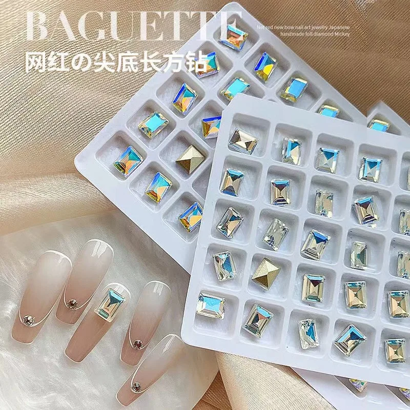 20/50Pcs Pointed Bottom Rectangle 6x8mm Nail Art Rhinestone Large Cube Crystal K9 Glass Stones Diamond Manicure DIY Accessories