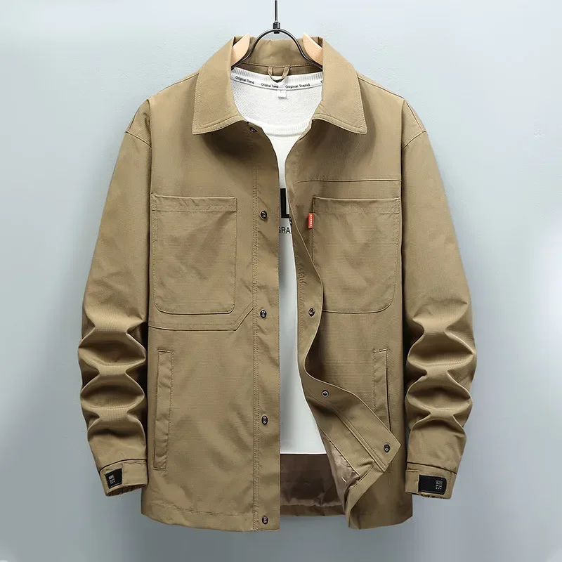 2023 New Shirts Collar Men's Jacket Chest Pockets Single Breasted Waterproof Men Windbreaker Casual Jacket Coats Plus Size 8XL
