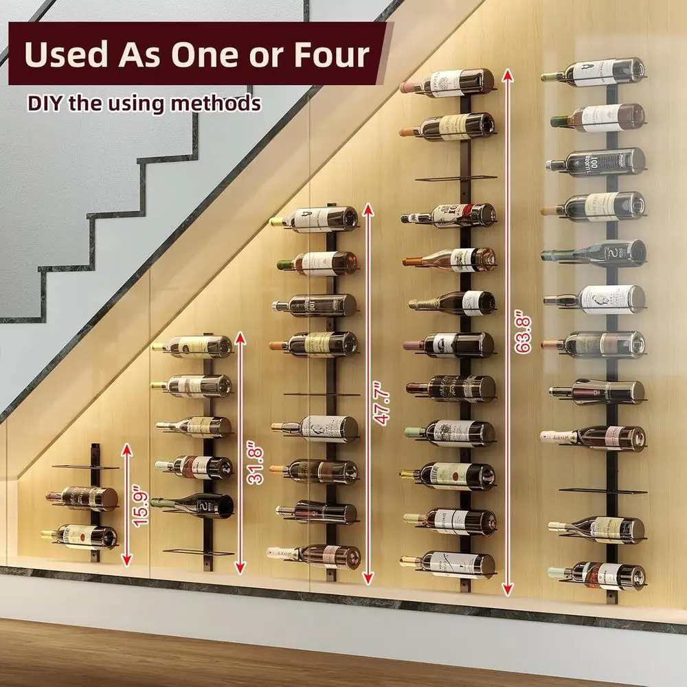 Modular 3-Pack Black Metal Wall-Mounted Wine Rack for DIY Display in Kitchen, Bar, and Cellar