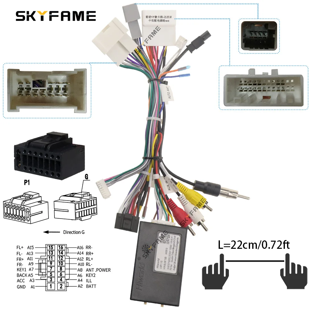 SKYFAME 자동차 16 핀 배선 하네스 어댑터 Canbus 박스 디코더 Renault Express Duster Trafic 3 용 안드로이드 라디오 전원 케이블