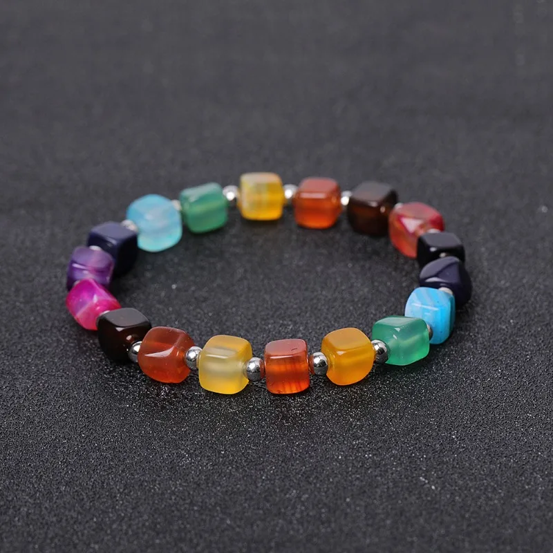 10pcs Cube Agate Hand String Colorful Dream Lemon Yellow Purple Natural Stone 7 Chakra Yoga Bracelet