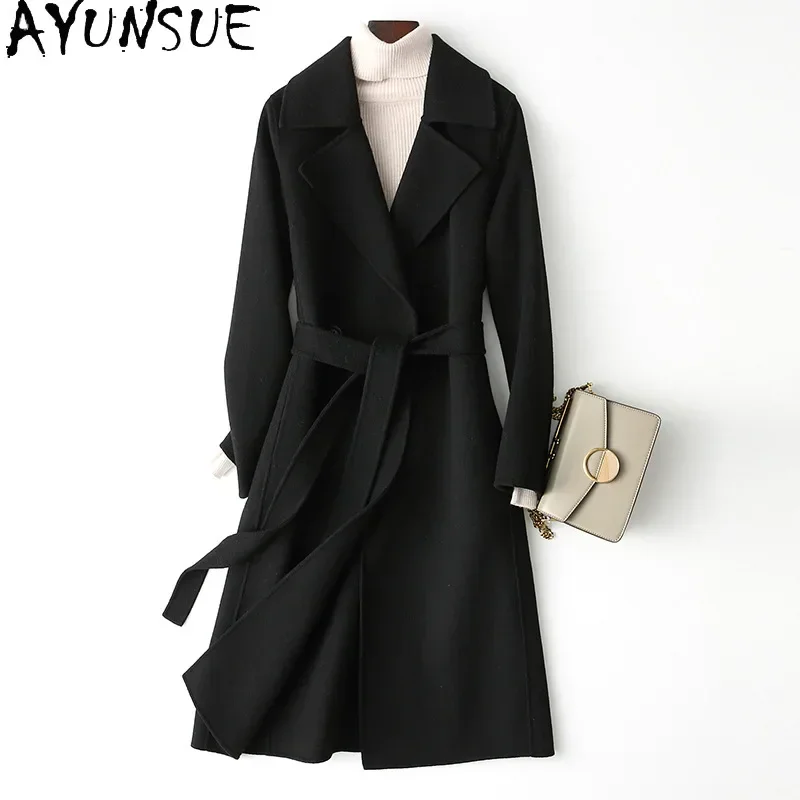 

AYUNSUE Top 100% Wool Jackets for Women 2023 Autumn Winter Fashion Slim Double-sided Long Wool Coat Hot Sale Abrigos Para Mujer