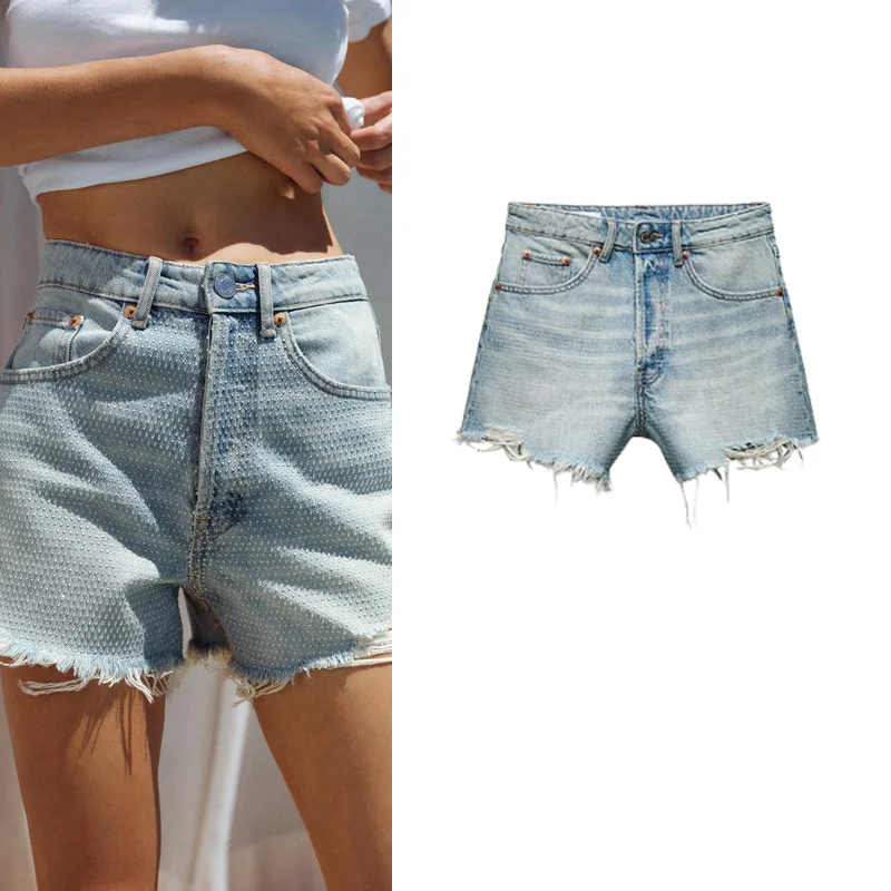 

High Waist Wide Leg Jeans ort Pants Women's Ripped Denim Hot Pants Diamond Decorated Vintage Sle Summer Faion orts