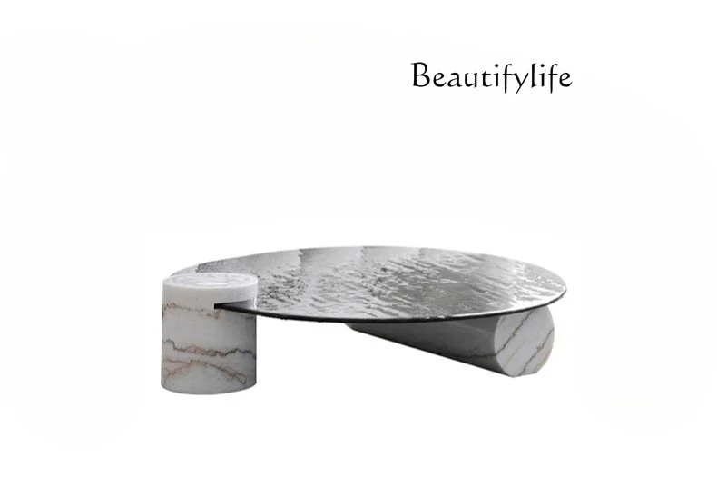 

Italian minimalist round coffee table light luxury designer marble water ripple hot melt glass coffee table