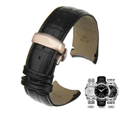 Genuine Leather Watch Strap for Tissot T035 Kutu T055 Men Soft Comfortable Curved Wristband Butterfly Clasp Watchband 22 23 24mm