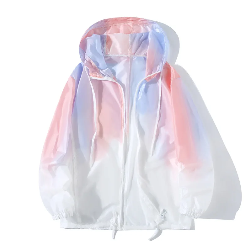 Women Lightweight Gradient Sun Protection Jacket Hooded Anti‑UV Thin Windbreaker For Outdoor Beach Travel