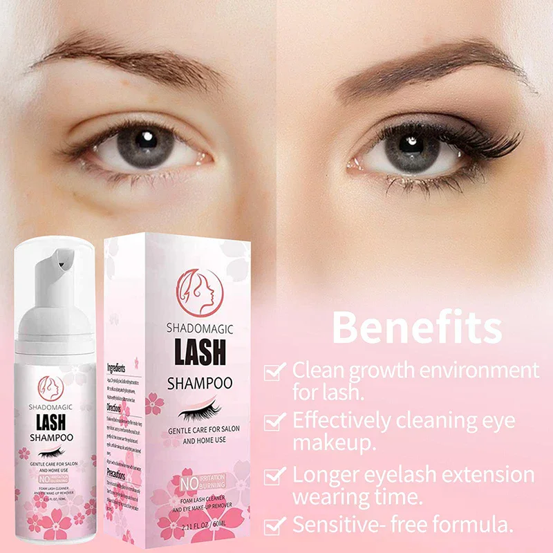 Lash Foam Cleanser 60ML Fast Cleaning Eyelash Shampoo Mascara Wand Dirt Oil Removal Gentle Formula For Salon and Home  Make Up