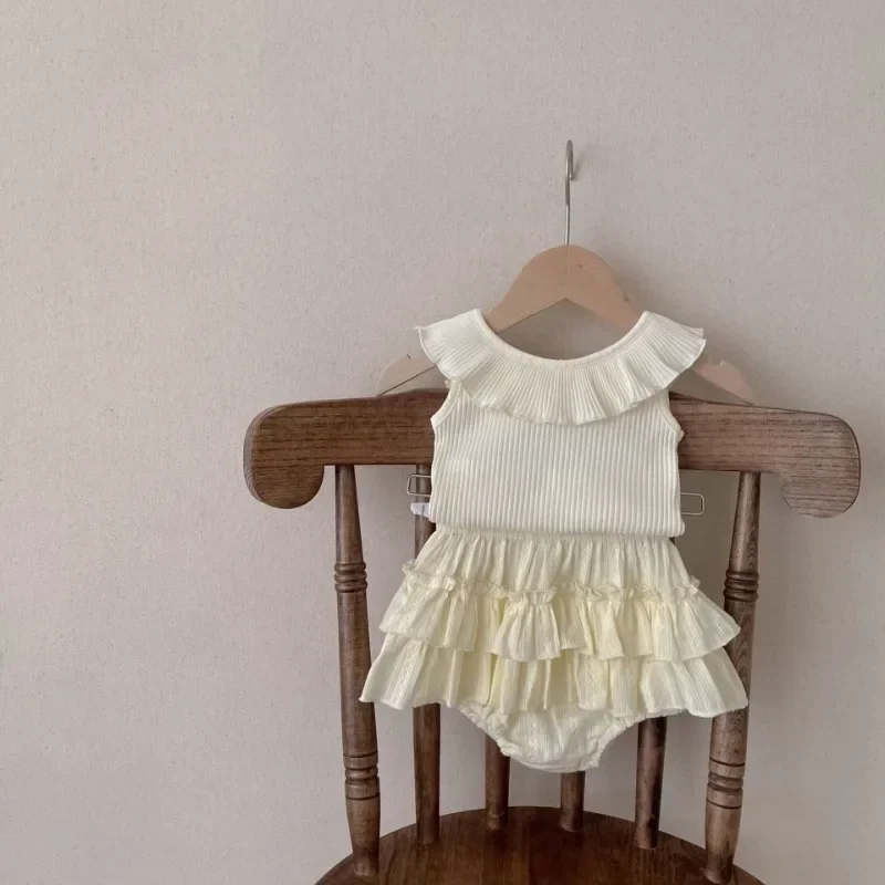 Baby Tops Summer Infants Shorts Cotton Backless Sleeveless Ruffle Collar Top Newborn Girl Princess Clothing