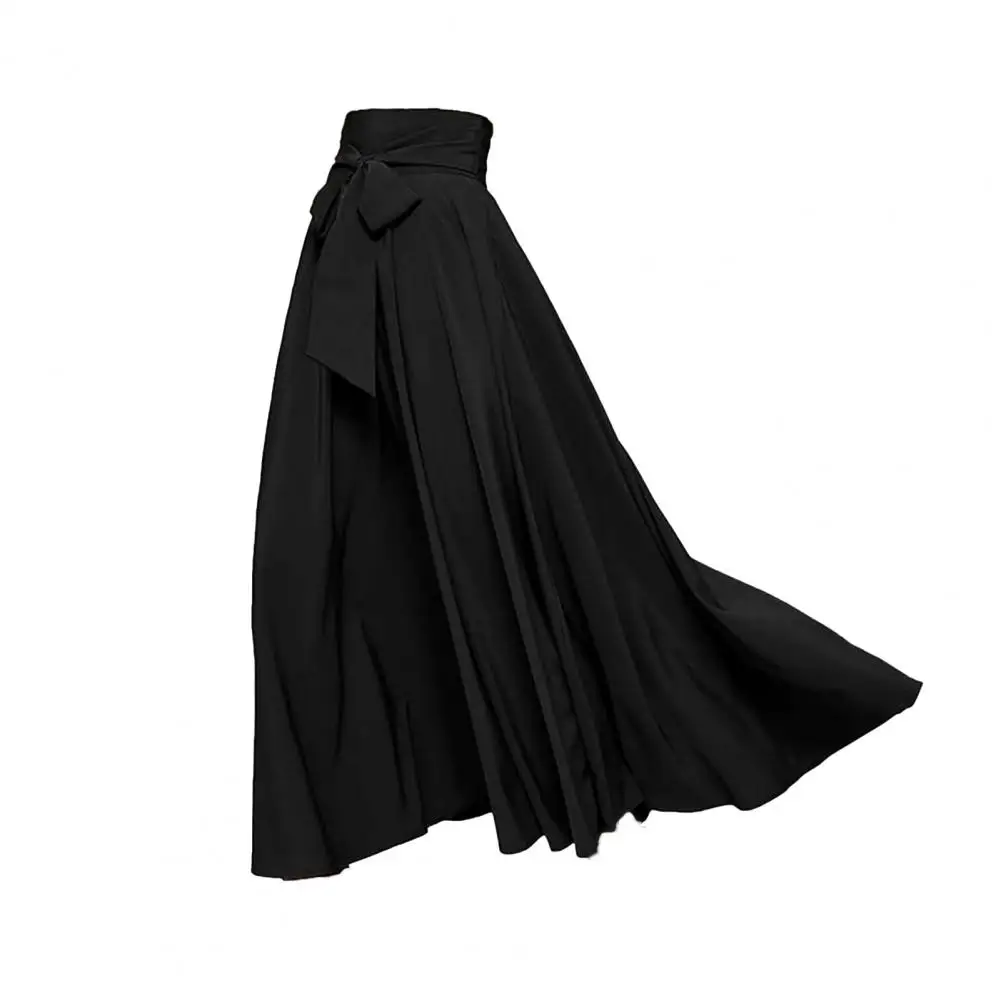 High Waist Women Skirt Elegant Lace-up Maxi Skirt with High Waist A-line Silhouette Solid Color Pleated Ankle Length for Women